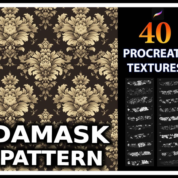 Procreate Damask Pattern Brushes, Damask pattern texture for procreate, Damask brushes, vintage damask procreate texture, Damask brush