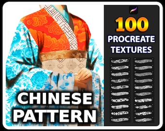 100 Procreate Chinese Pattern Brushes, Traditional China for procreate, Chinese Fabric, Procreate ornament texture, Chinese Pattern Texture