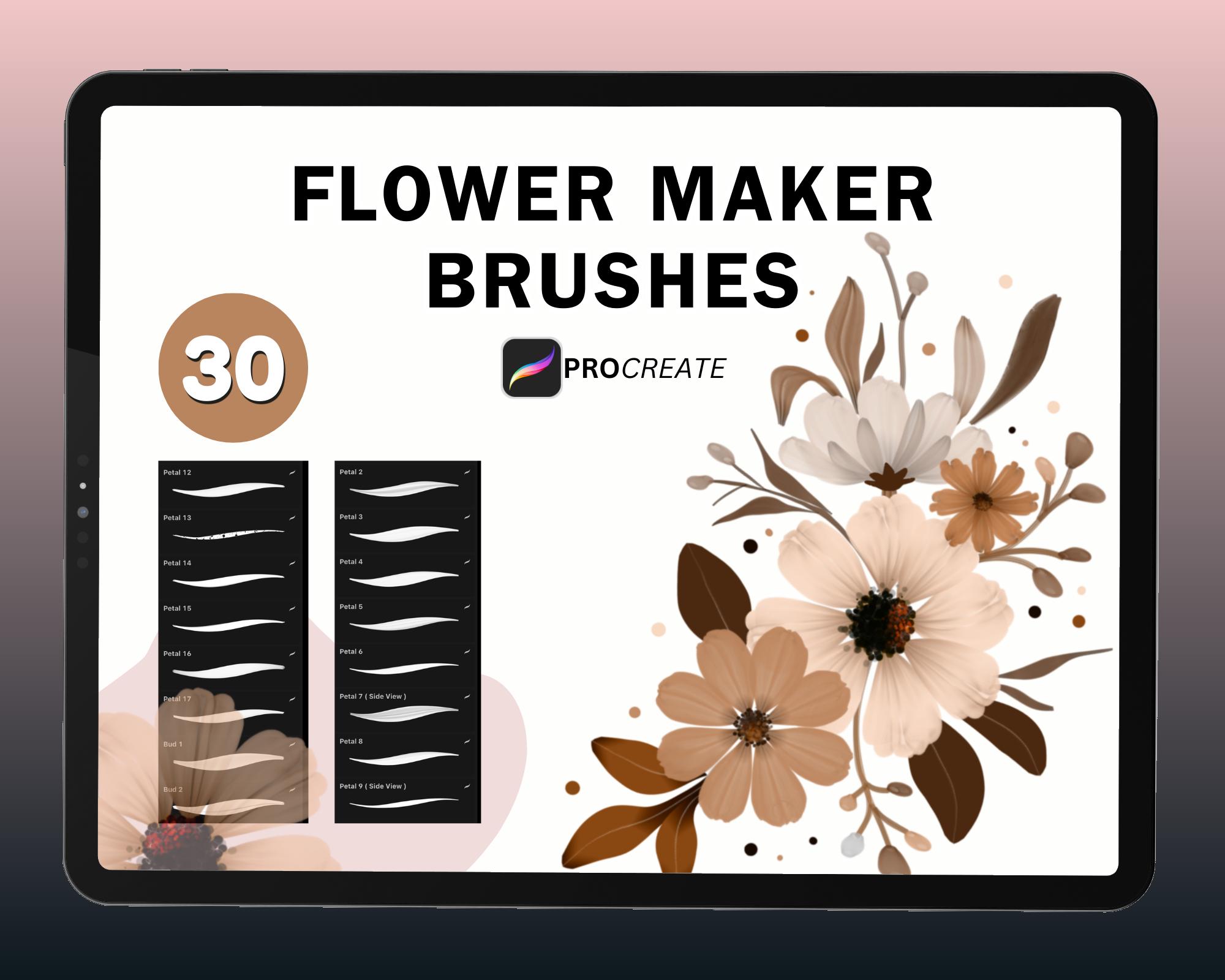 Pinceles Procreate Flower Maker – 30 pinceles botánicos de pétalos y hojas para arte natural