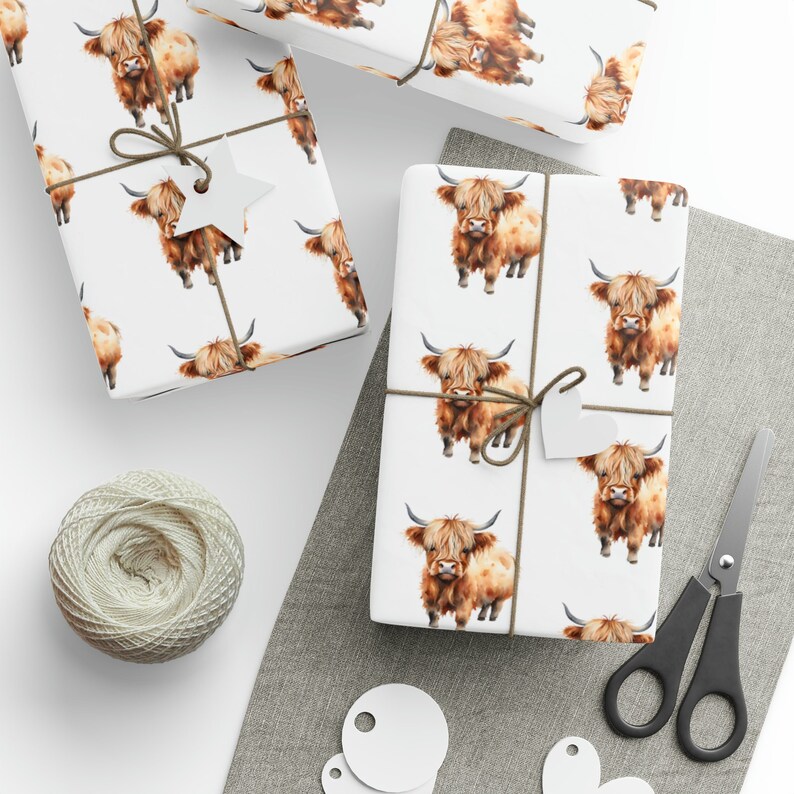 Highland Cow Wrapping Paper, Farm Life Gift Wrap, Miniature Highland