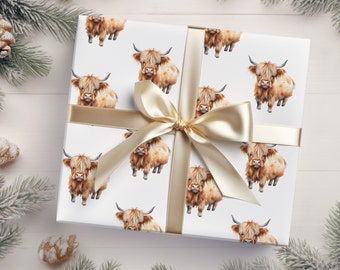 Highland Cow Wrapping Paper, Farm Life Gift Wrap, Miniature Highland Cow, Western Christmas Paper Roll