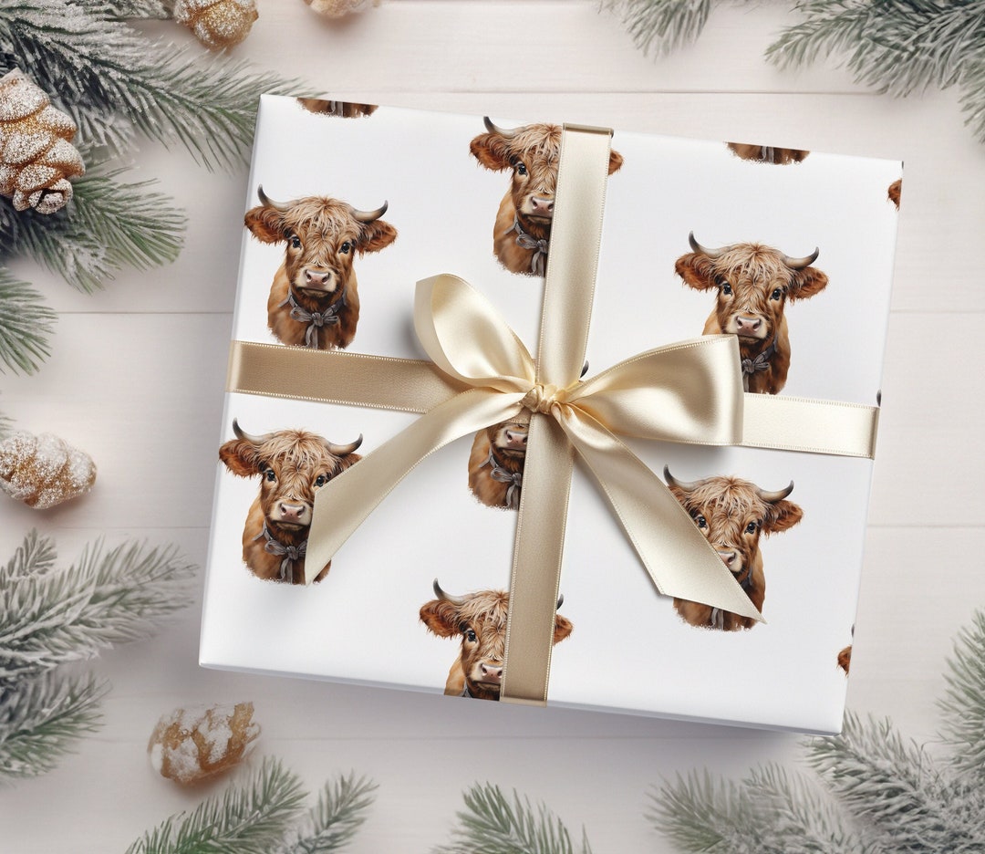 Highland Cow Wrapping Paper, Farm Life Gift Wrap, Miniature Highland
