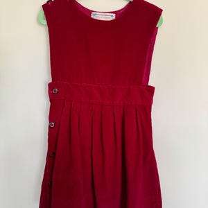 Vintage Boho Toddler Girls Handmade Size 2-3 Corduroy Pinafore Burgundy Dress with Buttons