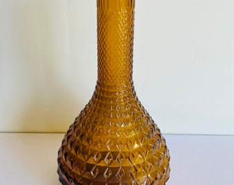 Vintage Retro Amber Empoli Glass Diamond Squat Genie Bottle