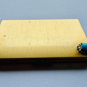 Vintage Gold Card Holder Case Red Velvet Lined Turquoise Feature