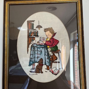 Vintage Framed Needlepoint Wall Art Embroidery