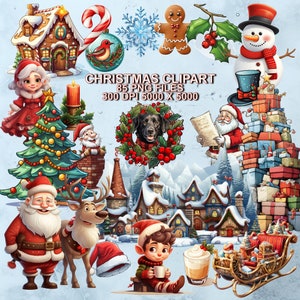 Clipart di Natale dei cartoni animati, Clipart PNG di Natale, Clipart dei cartoni animati, Artigianato natalizio, Download istantaneo per uso commerciale