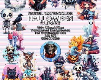 Pastell Aquarell Halloween Cliparts, Aquarell Clipart, Pastell Clipart, Halloween Clipart, Halloween PNG Clipart, Cute Clipart
