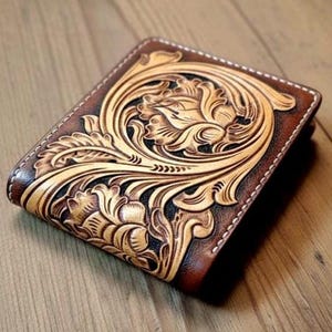 Hand Tooled Leather Bifold Wallet: Western Floral Carved Cowhide