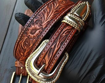 Herren Ledergürtel / Ledergürtel: Handgefertigtes Western Cowboygürtel Geschenk für Ihn