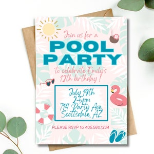Tropical Pool Party Invitation: Editable Birthday Template (5x7in)