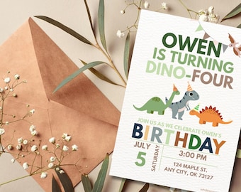 Dino-Four Birthday Invitation: Editable Dinosaur Party Template (Printable)
