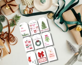 Christmas Bow Gift Tags: Printable Holiday Present Labels (Digital Download)