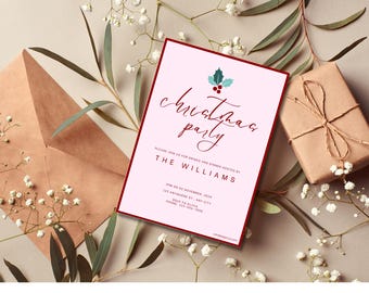 Editable Pink Christmas Party Invitation Template (Digital)