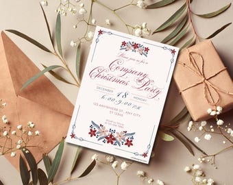 Vintage Christmas Party Invitation Template: Editable Printable (Digital Invitation)