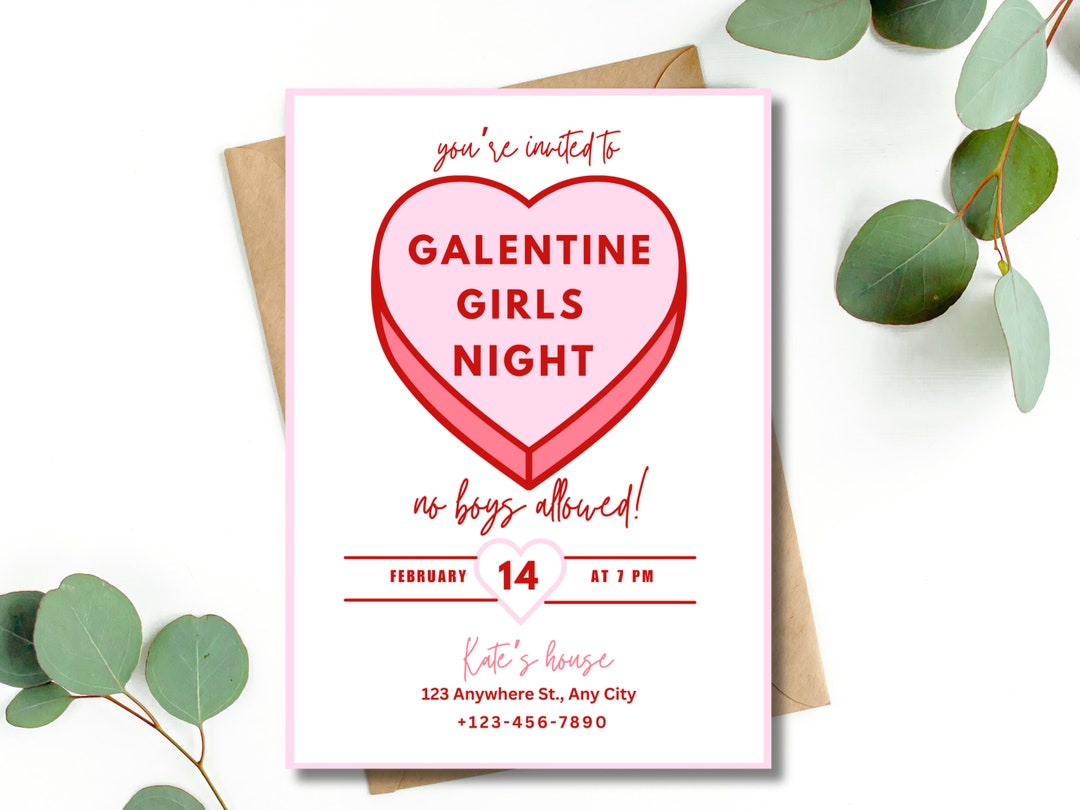 Galentine's Girls Night Invitation: Candy Heart, Editable Template ...