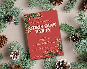 Retro Christmas Party Invitation Template: Editable Printable Design (5x7in)