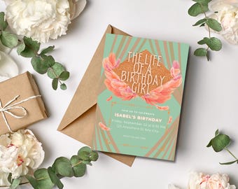 Life of Birthday Girl Birthday Party Invitation (Mint and Tangerine): Editable Template (Printable)