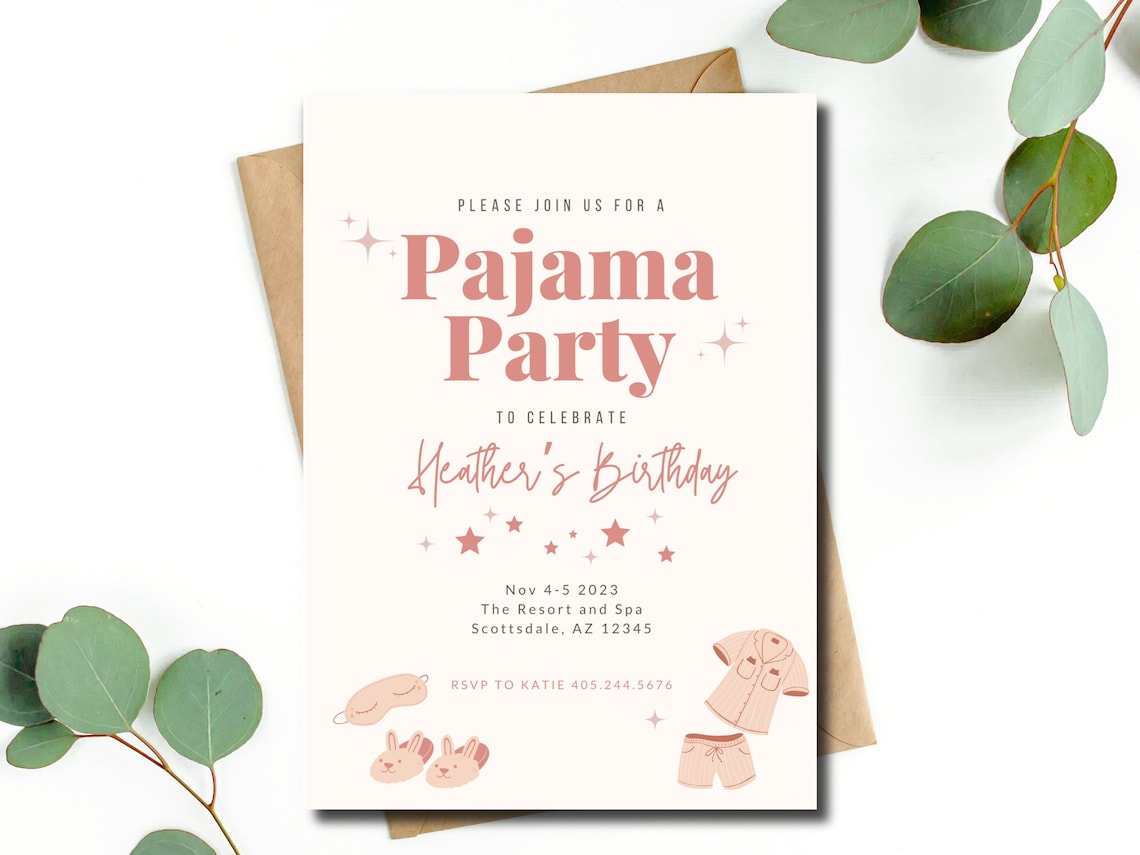 Pajama Party Invitation - Editable Invitation Template - Printable - PJ ...