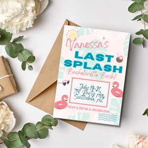 Last Splash Bachelorette Invitation Template: Editable Pool Party (5x7in)