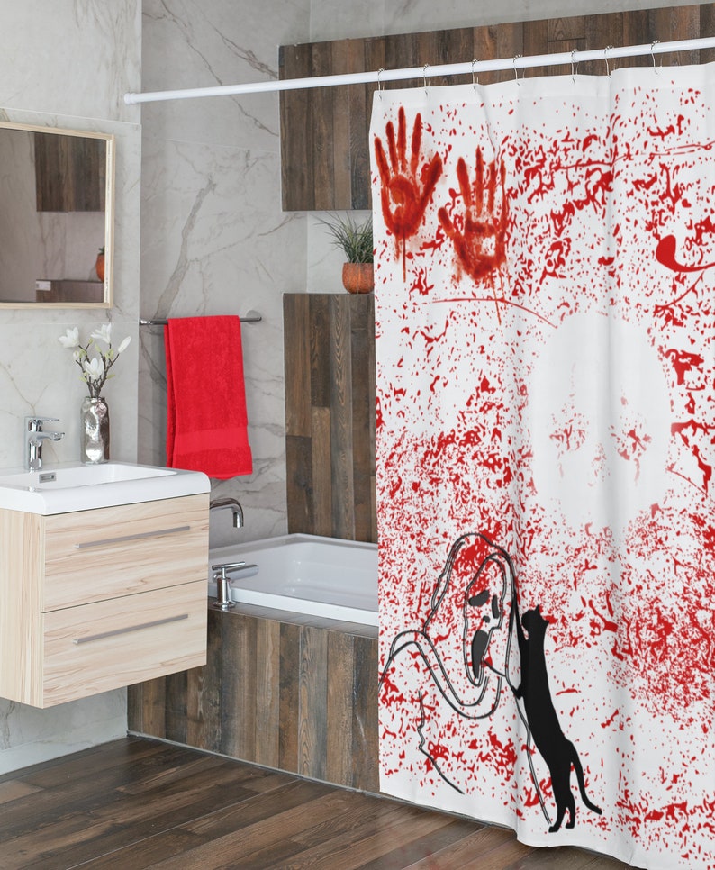 Bloody Shower Curtains Featuring Ghost Face and Kitty Prints Etsy