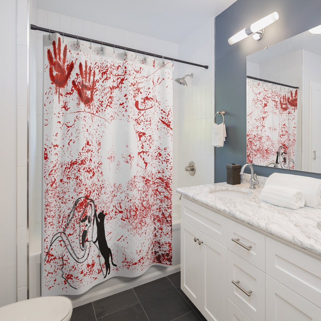Bloody Shower Curtains Featuring Ghost Face and Kitty Prints Etsy