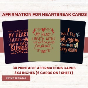 Druckbare Herzschmerz Affirmation Karten, Herzschmerz Tägliche Affirmation, Gebrochenes Herz Affirmation Karten, Emotionale Erneuerung Karten, Heart Broken