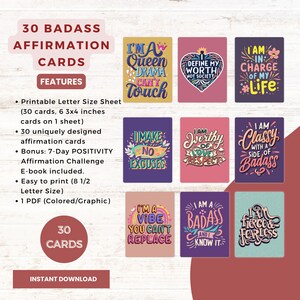 Printable Badass Affirmation Cards, Sassy Affirmation Cards, Daily Affirmations, Digital Affirmation Cards, Printable Affirmation Cards image 2