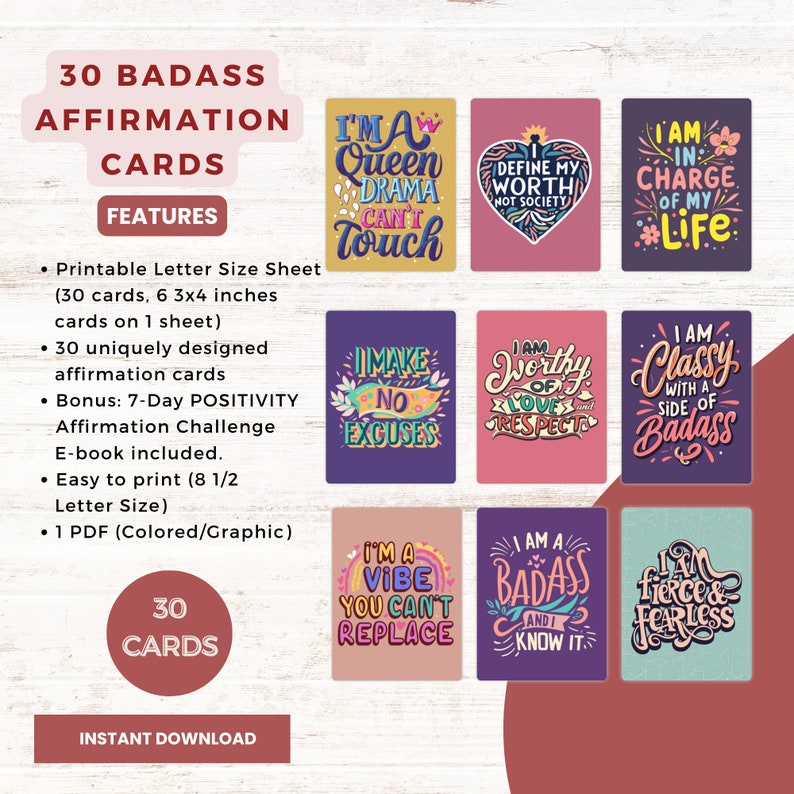 Printable Badass Affirmation Cards, Sassy Affirmation Cards, Daily Affirmations, Digital Affirmation Cards, Printable Affirmation Cards image 2