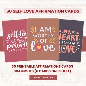 Druckbare Selbstliebe Affirmationskarten, digitale Affirmationen Digitale Affirmationskarten tägliche Affirmationskarten, Affirmationszitate