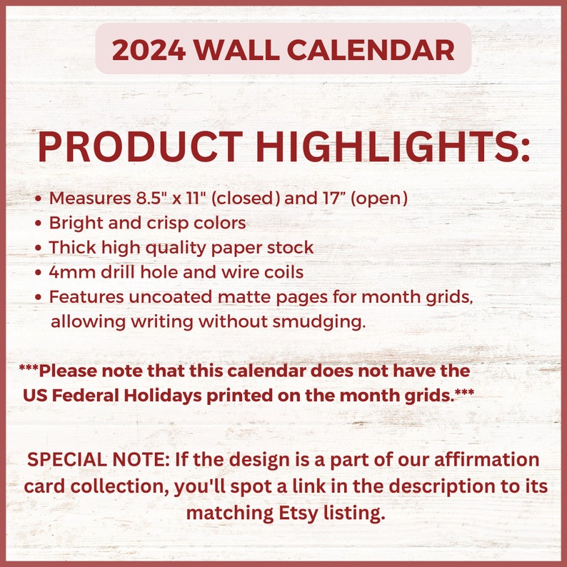 2024 Positive Affirmations Calendar, 2024 Wall Calendar, Unique