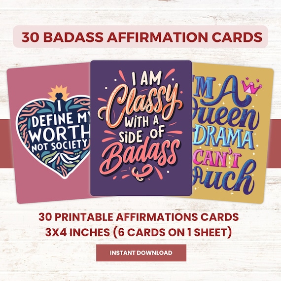 Printable Badass Affirmation Cards, Sassy Affirmation Cards, Daily Affirmations, Digital Affirmation Cards, Printable Affirmation Cards