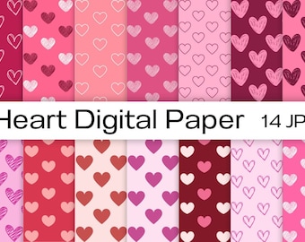 Valentine Hearts Seamless Digital Papers ,Hearts digital paper pack,  pink magic printable patterned digital paper, sweet valentine