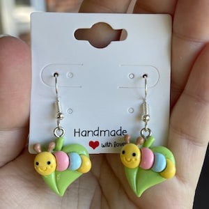 Colorful Caterpillar Leaf Earrings