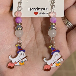 Halloween Ghost heks bezemsteel oorbellen