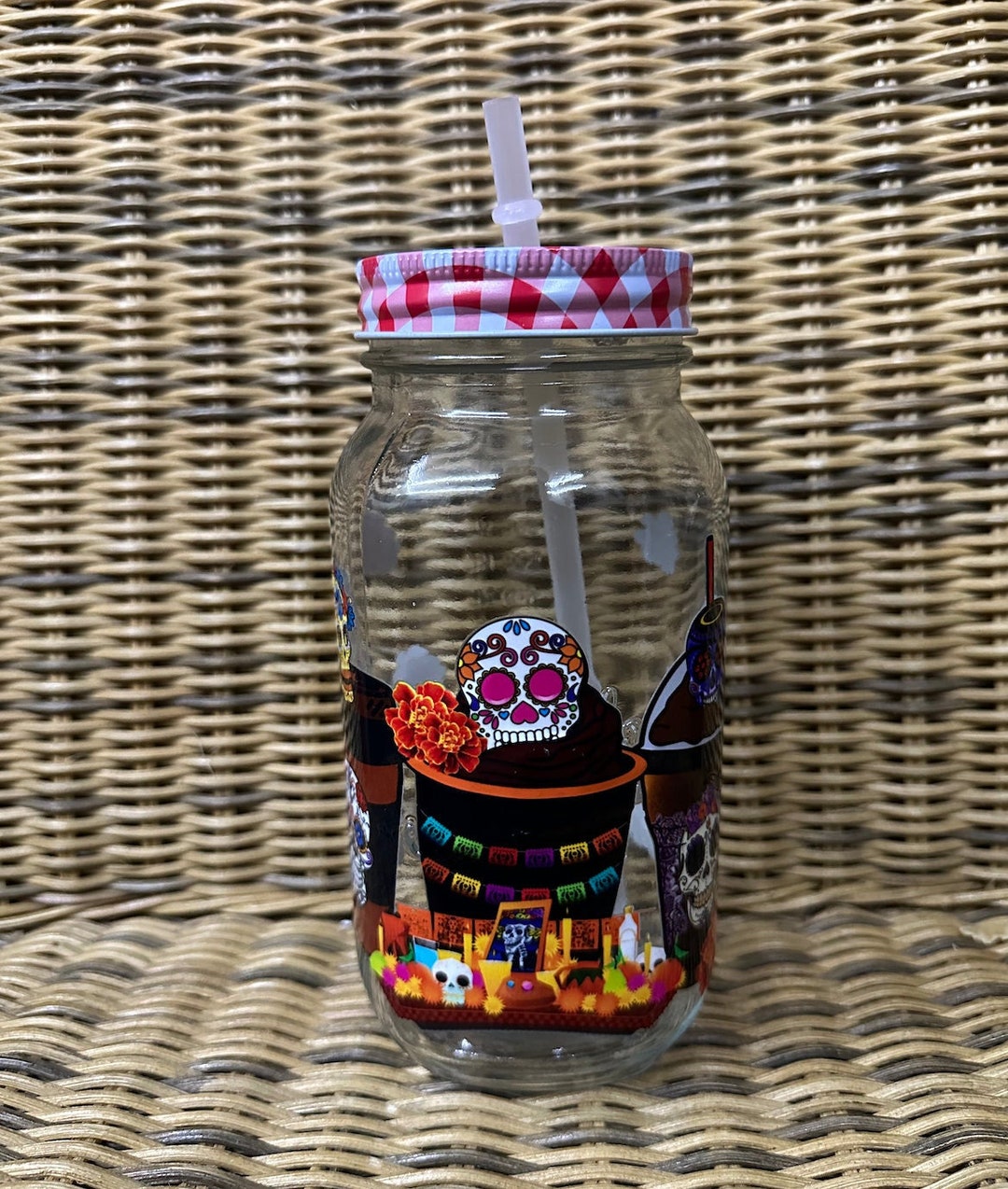 Dia De Los Muertos Glass Cup Day of the Dead Calaveras COCO Etsy