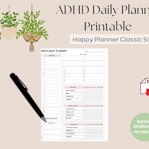 ADHD Daily Planner Printable for Happy Planner Classic Size Schedule ...