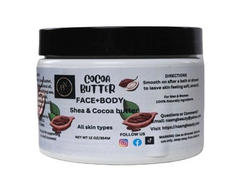 Naamg Beauty Kakaobutter - Handgemachte natürliche Butter für Körper, Gesicht - Natürliche Körperbutter für Frauen, Männer - Alle Hauttypen 12 oz