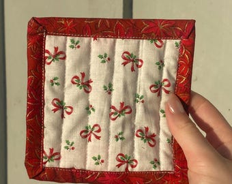 Vintage gewatteerde stoffen onderzetters - kerstmok vloerkleed | Onderzetter | Snackmat | Gewatteerd moktapijt | Koffietapijt | Plantenonderzetter | Onderzetter voor vloerkleed