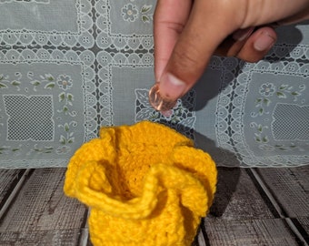 Crochet Drawstring Coin Purse in Yellow Gold