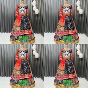 Navaratri Lehenga Choli, Garba Chaniya Choli, Fancy Digital Print With Real Mirror Work And Golden Zari Gota Work Navratri Dress