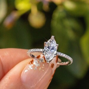 Vintage Marquise Cut Diamond Moissanite Engagement Rings, Solitaire Marquise Wedding Rings, Vintage Lab-Diamond Ring, Promise Ring, For Gift