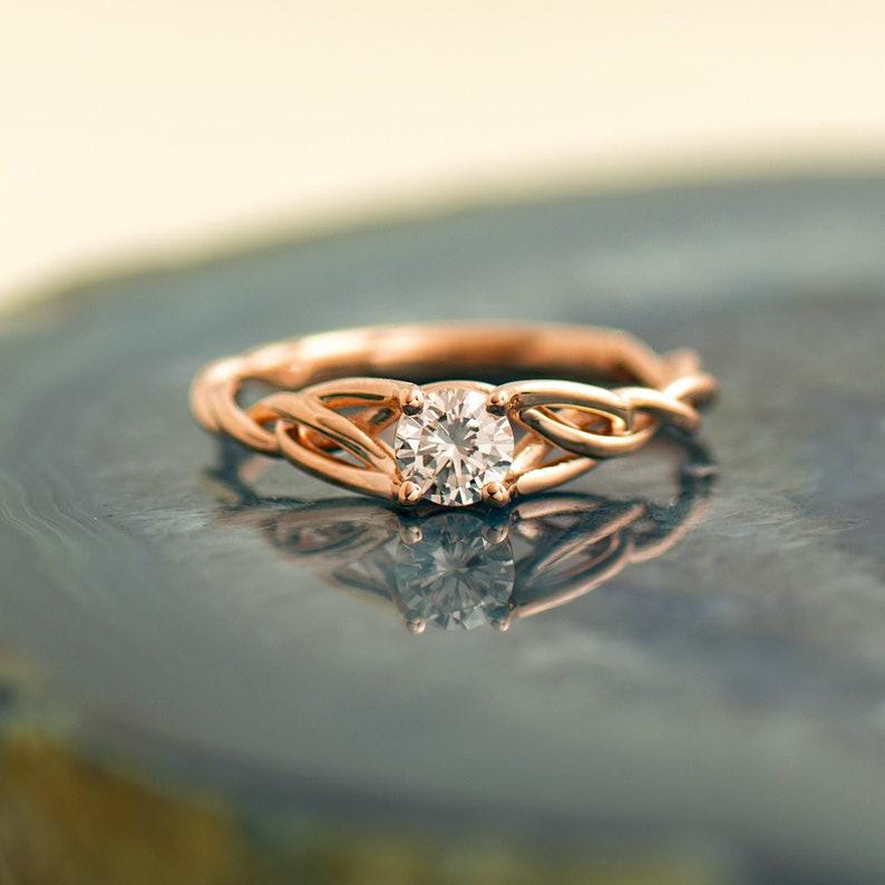 Solitaire Celtic Braided Engagement Ring, 14K/18K Rose Gold, Unique Engagement Ring, Braided Diamond Engagement Ring, Celtic Engagement
