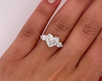 Heart Cut Moissanite Engagement Ring 14k Solid Gold Ring Three Stone Ring Classic Anniversary Ring Propose Ring Promise Ring Gift for Her