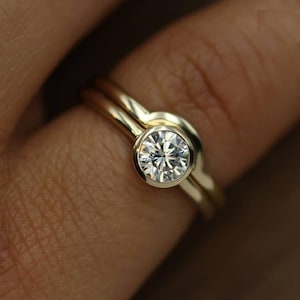 1.5 Ct Round Cut Moissanite Diamond Ring 925 Silver Ring Bezel Set Round Cut Solitaire Ring Engagement Ring 14K Yellow Gold Bezel Set Ring