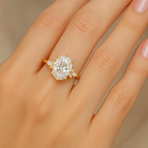 14k Solid Gold Moissanite Engagement Ring Vintage Oval Cluster Ring for Women Promise Ring Gift for Her Dainty Unique Handmade Jewelry