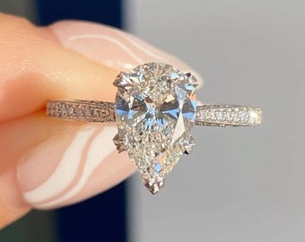 Luxury 2 CT Pear Moissanite Wedding Ring Tear Drop Solitaire Engagement Ring 14K Solid Gold Ring Anniversary Ring Promise Ring Gift For Her