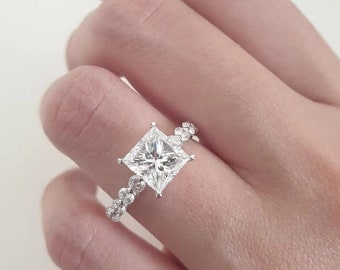 2.70 Ctw Princess Cut Solitaire Engagement Halo Custom Ring 925 Sterling Silver, 10K/14K/18k Gold