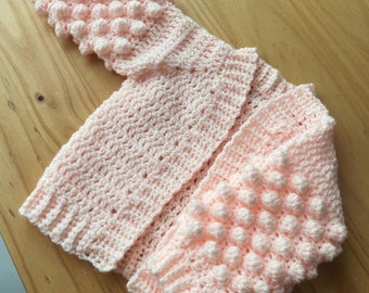 Baby poet cardigan, newborn bobble sleeve, handmade crochet