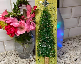 Green and Gold Christmas Tree Glass and Resin Art